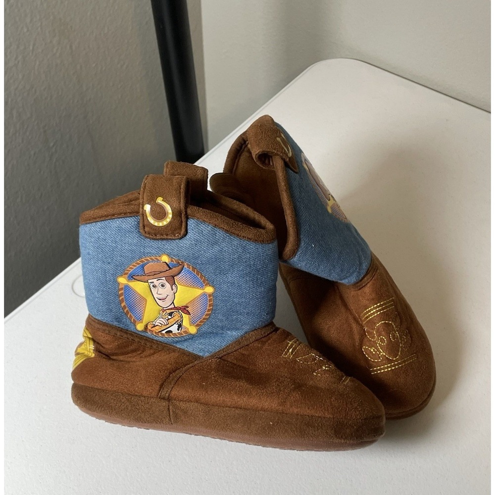 Disney Pixar Toy Story Cowboy Boots Slippers Woody Boys Girls Brown Soft 11-12